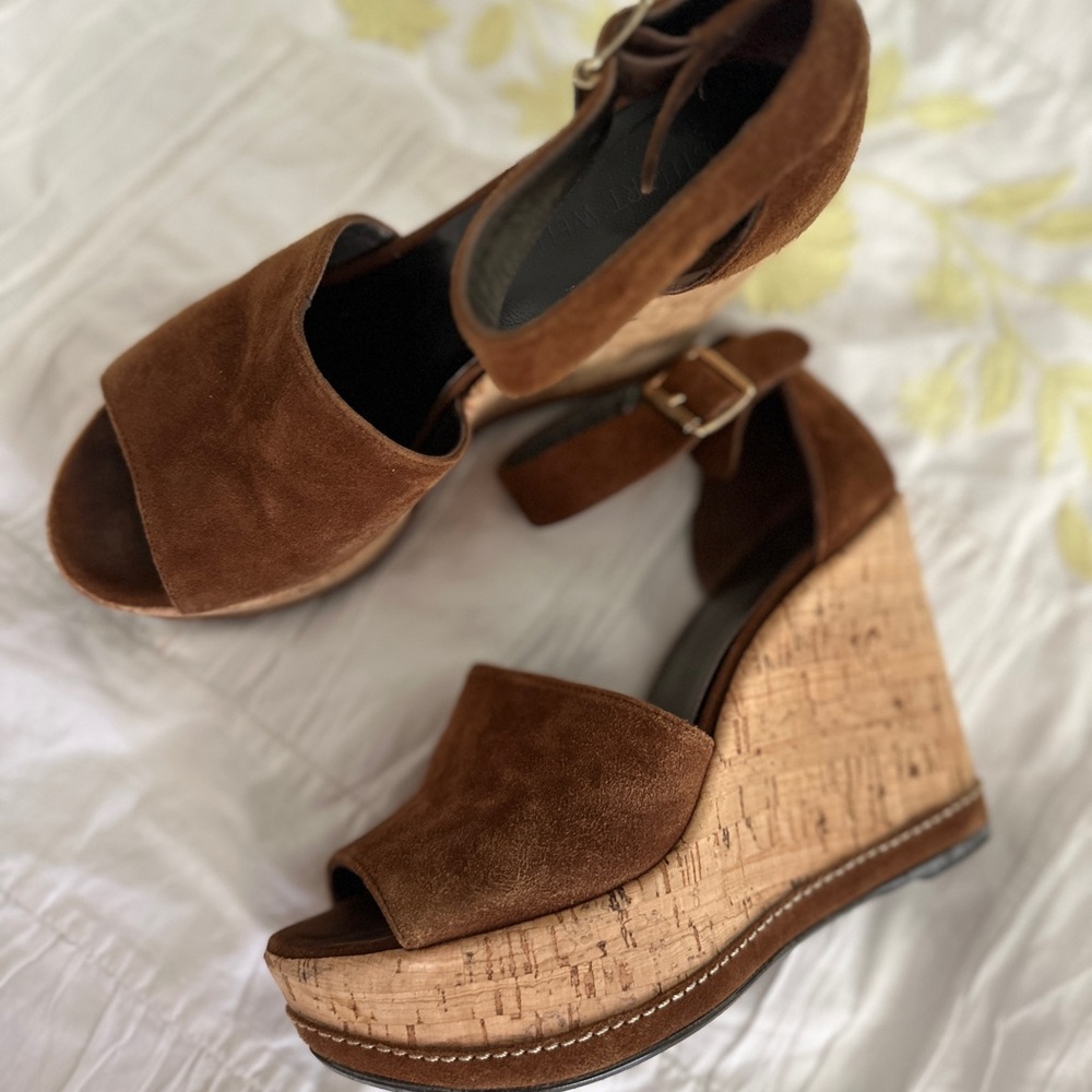Stuart Weitzman Brown Suede Wedge Sandals